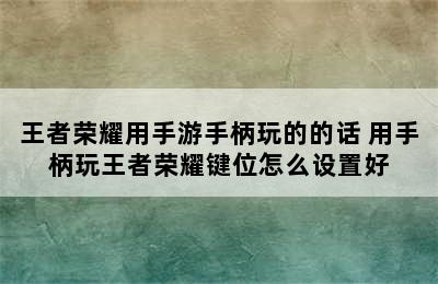 王者荣耀用手游手柄玩的的话 用手柄玩王者荣耀键位怎么设置好